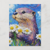 Otter met madeliefjes briefkaart (Voorkant)