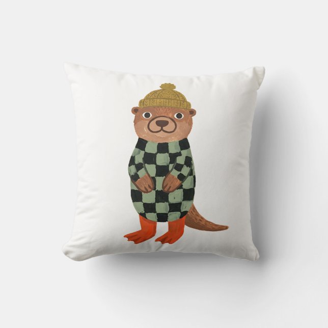 Otter met muts werp kussen (Voorkant)
