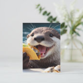 otter met oester taco's briefkaart (Staand voorkant)
