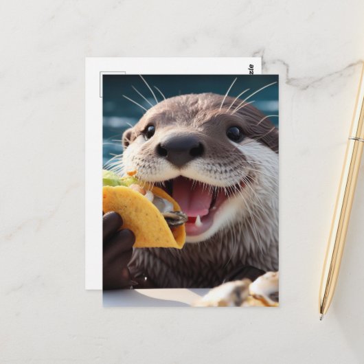 otter met oester taco's briefkaart (Voorkant / Achterkant in situ)