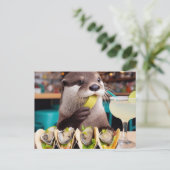 Otter met oester tacos en Margarita Briefkaart (Staand voorkant)