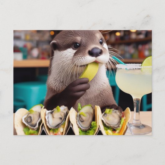 Otter met oester tacos en Margarita Briefkaart (Voorkant)