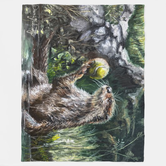 Otter met Tennisbal Fleece Deken (Voorkant)