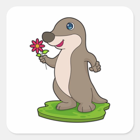 otter met ventilator vierkante sticker (Voorkant)