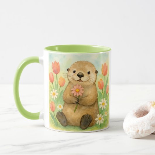 Otter met voorjaarsbloei mok (Met donut)