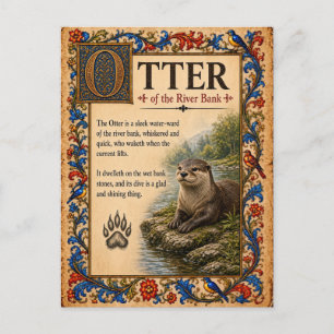 Otter, middeleeuwse bestiariumkunst briefkaart