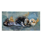 Otter mit Baby auf dem Wasser Perfect Poster (Voorkant)