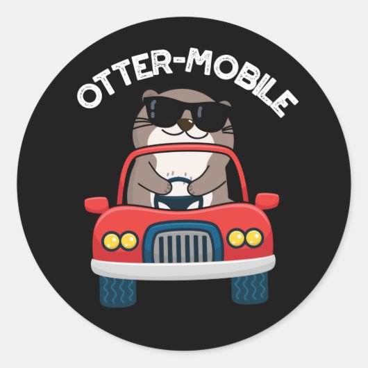 Otter-mobile Funny Animal Car Pun Ronde Sticker (Voorkant)