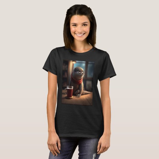 Otter Nerd Otter Drinking Coffee 1 T-shirt (Voorkant volledig)
