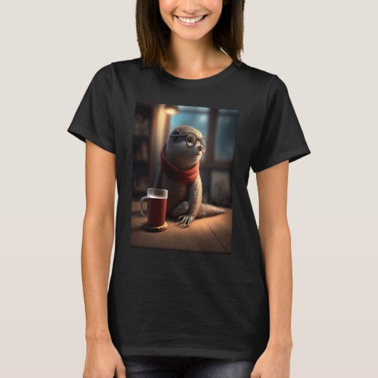 Otter Nerd Otter Koffie Drinkend 1 T-shirt (Voorkant)