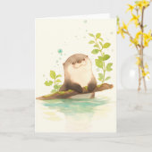 Otter op de Driftwood Dream Kaart (Gele Bloem)