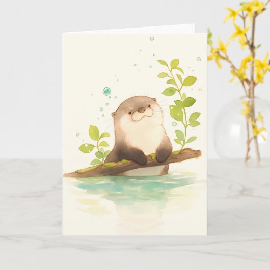 Otter op de Driftwood Dream Kaart (Gele Bloem)
