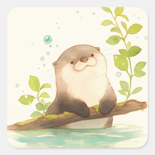 Otter op de Driftwood Dream Vierkante Sticker (Voorkant)