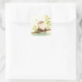 Otter op de Drijfhout Droom Vierkante Sticker (Tas)
