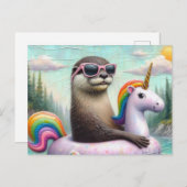 Otter op een Eenhoorn Float Briefkaart (Voorkant / Achterkant)