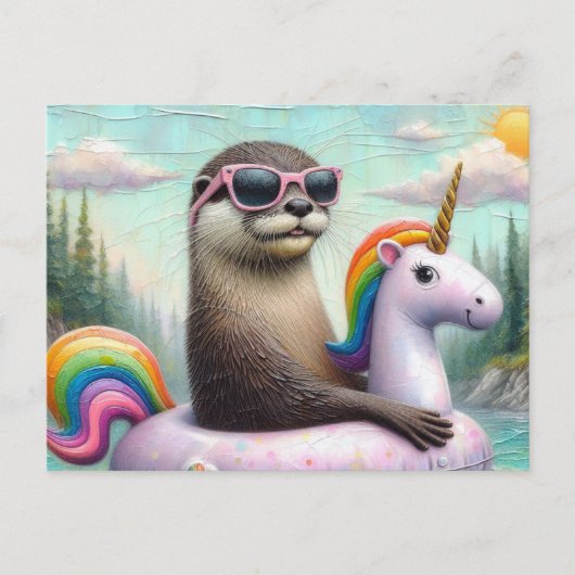 Otter op een Eenhoorn Float Briefkaart (Voorkant)