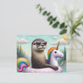 Otter op een Eenhoorn Float Briefkaart (Staand voorkant)