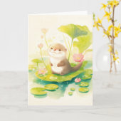 Otter op een Lily Pad Kaart (Gele Bloem)
