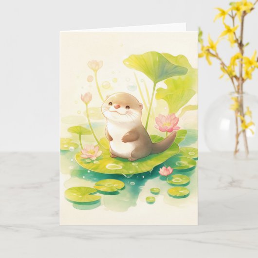 Otter op een Lily Pad Kaart (Gele Bloem)