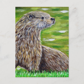 Otter op een rivieroever briefkaart