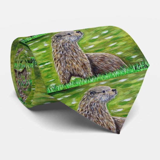 Otter op een rivieroever stropdas (Opgerold)