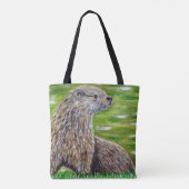 Otter op een rivieroever tote bag (Achterkant)