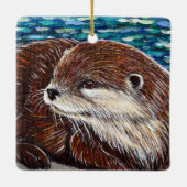 Otter op een rots schilderij keramisch ornament (Achterkant)
