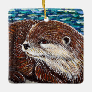Otter op een rots schilderij keramisch ornament