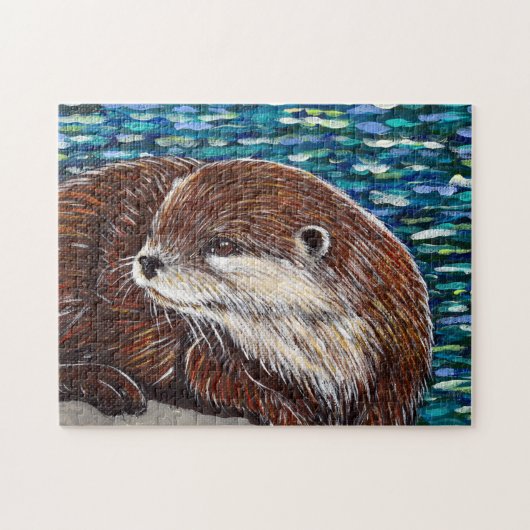 Otter op een rots schilderij legpuzzel (Horizontaal)