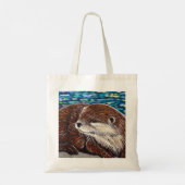 Otter op een rotschildering tote bag (Achterkant)