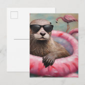 Otter op een Roze Float Briefkaart (Voorkant / Achterkant)