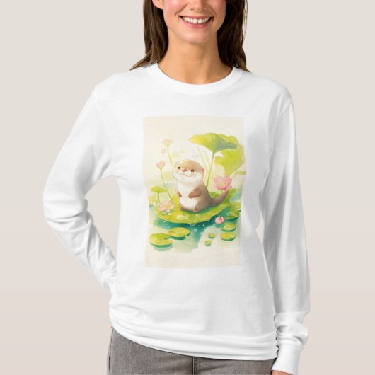 Otter op een waterlelieblad t-shirt (Voorkant)