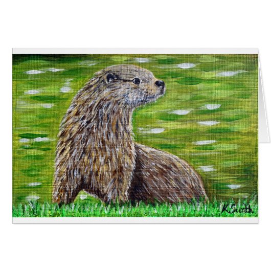 Otter op een Wenskaart voor het schilderen van de  (Voorkant Horizontaal)