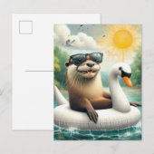 Otter op een Zwaan Float Briefkaart (Voorkant / Achterkant)
