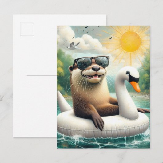 Otter op een Zwaan Float Briefkaart (Voorkant / Achterkant)