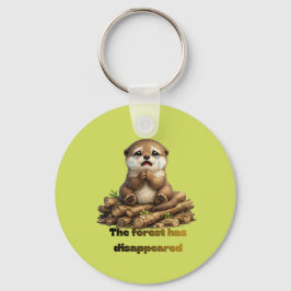 Otter op Gehakte Boomstammen Bosbehoud Ontwerp Sleutelhanger