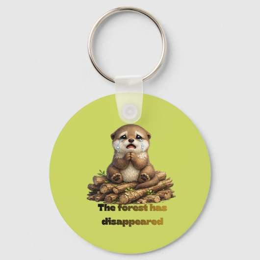 Otter op Gehakte Boomstammen Bosbehoud Ontwerp Sleutelhanger (Voorkant)
