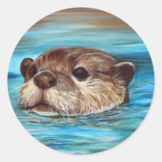 Otter Painting Ronde Sticker (Voorkant)