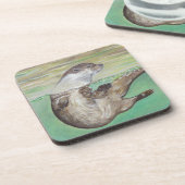 Otter Painting van de afspeelrivier Bier Onderzetter (Linkerzijde)