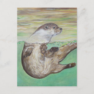 Otter Painting van de afspeelrivier Briefkaart
