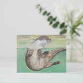 Otter Painting van de afspeelrivier Briefkaart (Staand voorkant)