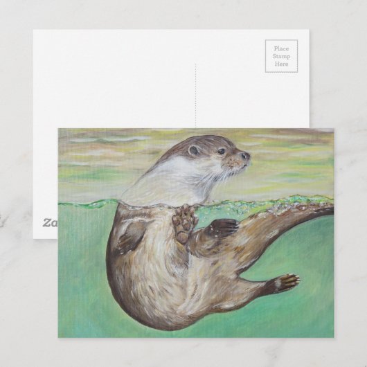 Otter Painting van de afspeelrivier Briefkaart (Voorkant / Achterkant)