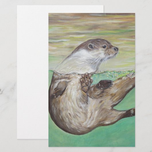 Otter Painting van de afspeelrivier Briefpapier (Voorkant / Achterkant)