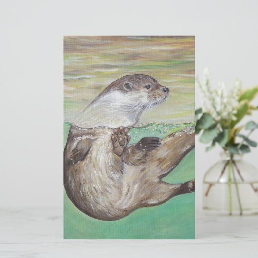 Otter Painting van de afspeelrivier Briefpapier (Staand voorkant)