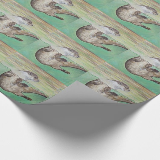 Otter Painting van de afspeelrivier Cadeaupapier (Hoek)