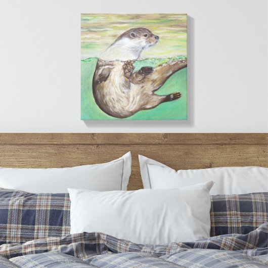 Otter Painting van de afspeelrivier Canvas Afdruk (Insitu (Slaapkamer))