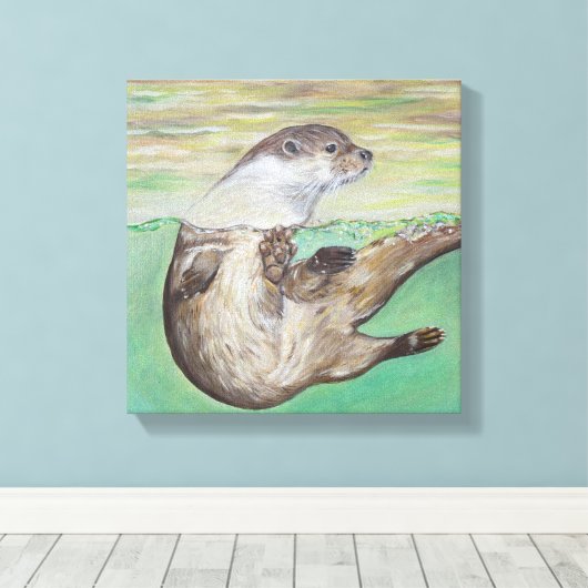 Otter Painting van de afspeelrivier Canvas Afdruk (Insitu (Houten vloer))