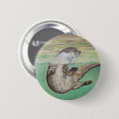 Otter Painting van de afspeelrivier Ronde Button 5,7 Cm (Voorkant /achterkant)
