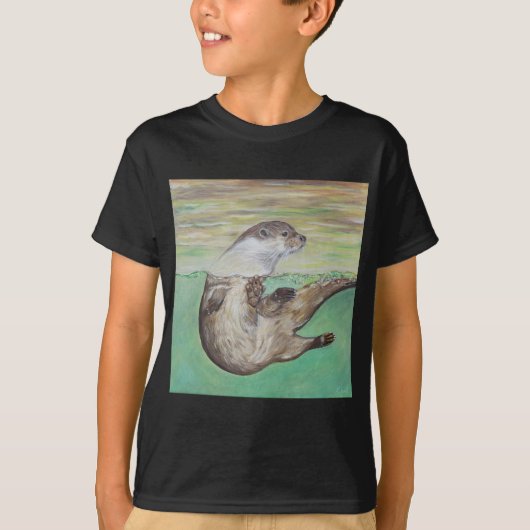 Otter Painting van de afspeelrivier T-shirt (Voorkant)
