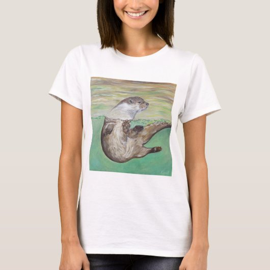 Otter Painting van de afspeelrivier T-shirt (Voorkant)